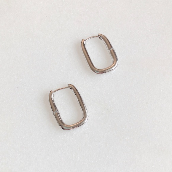 S925 geometric big oval hoop earrings - Picture 1 of 8